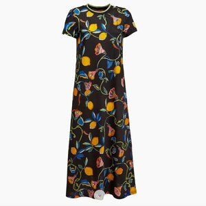 LA DOUBLEJ Sporty Swing Dress in Borboni - Black with Lemons, Floral, Amalfi